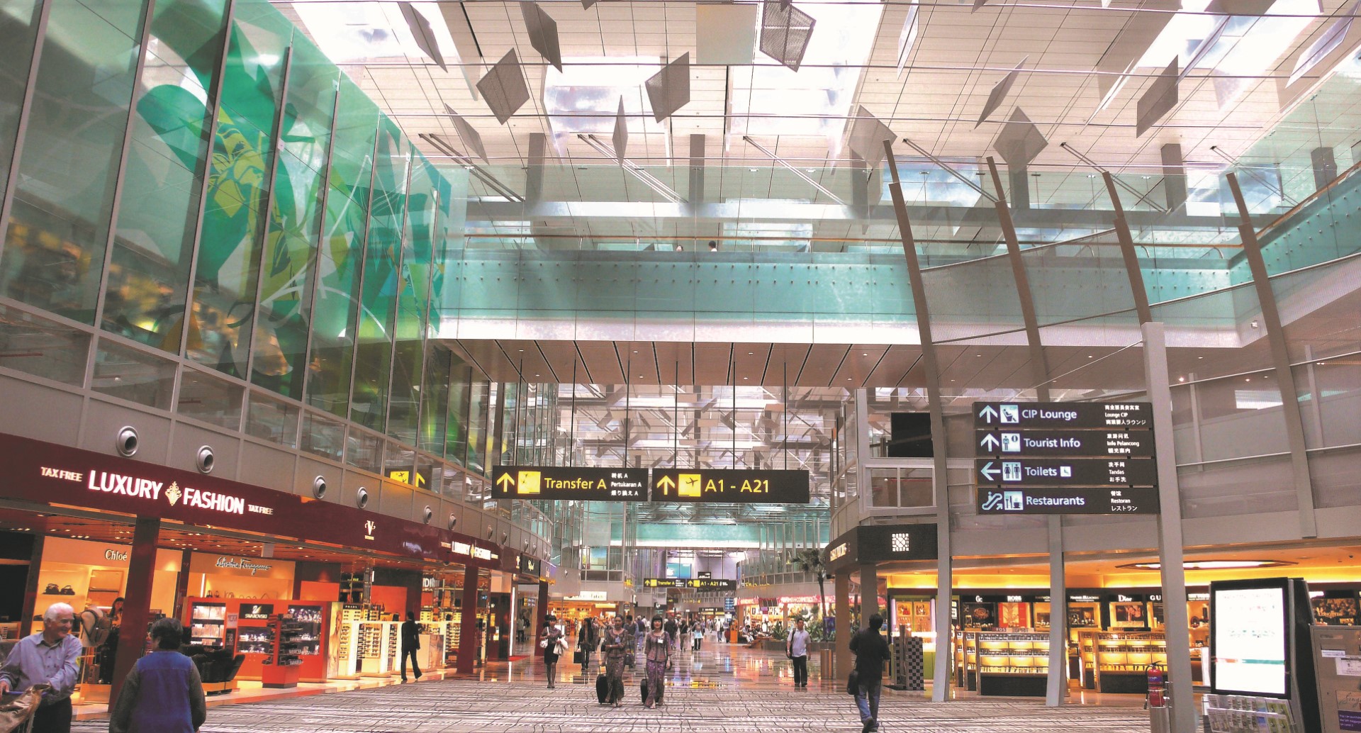 Shopping street at Departure Transit Mall, Changi Airport Terminal 3, Singapore
