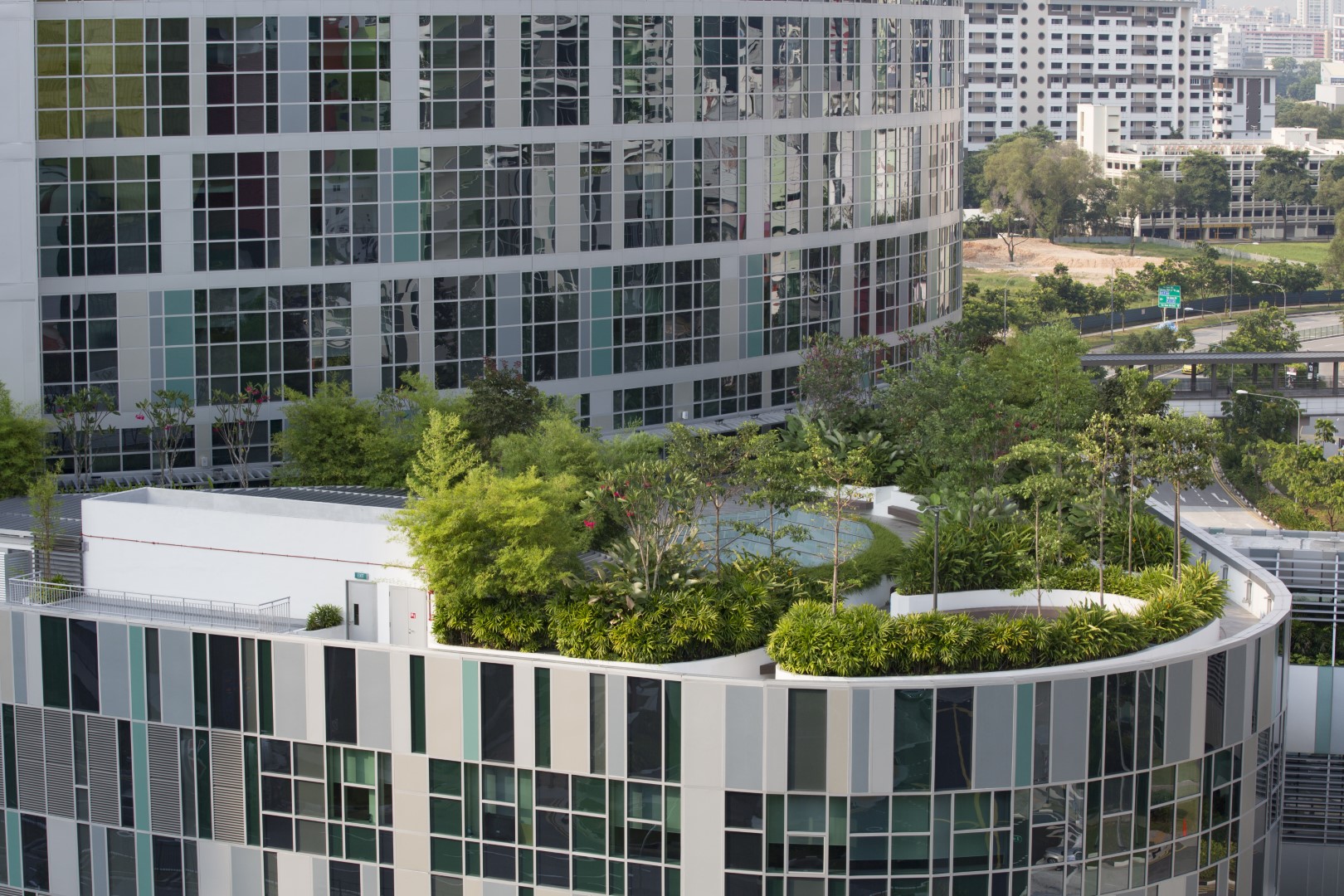The Rooftop Garden at Ng Teng Fong Hospital provides a therapeutic respite from the urban landscape, nurturing healing